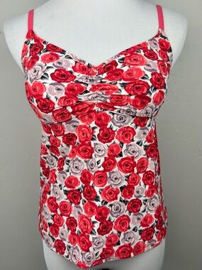 Talbots Floral Tankini Swim Top Size 6 Ruched Shelf Bra Adjustable Straps